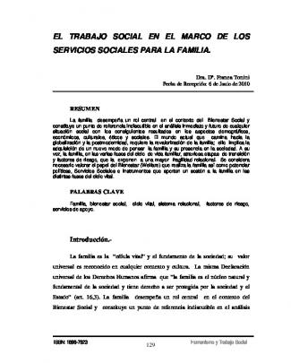 El Trabajo Social En El Marco De Los Servicios Sociales Para La Familia.
