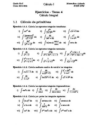 Cálculo I Ejercicios - Tema 4 Cálculo Integral 1.1 Cálculo De