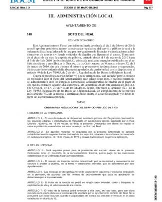 (mayo 2010) Ordenanza Reguladora Del Servicio Público Del Taxi