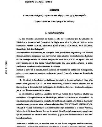 Juzgado Federal Río Gallegos S/ Auditoría (expte. 13/10
