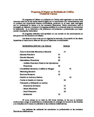 Programa Ii Master En Entidades De Crédito. Ciudad De Cuenca