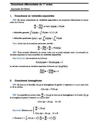Ecuaciones Diferenciales De 1o Orden 1. Ecuaciones En Variables