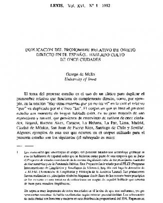 Lexis. Vol. Xvi. Nº 1 1992 Duplicacion Del Pronombre