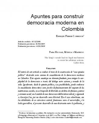 Apuntes Para Construir Democracia Moderna En Colombia