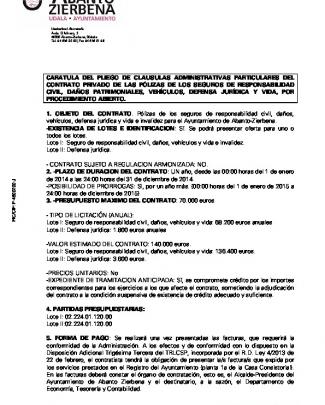 Caratula Del Pliego De Clausulas Administrativas Particulares Del