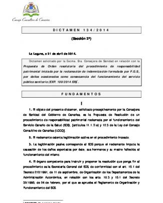 Dictamen 134/2014, Solicitado Por La Excma. Sra. Consejera De