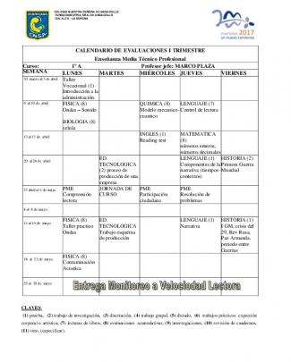 Calendario Evaluaciones E Media, I Trimestre