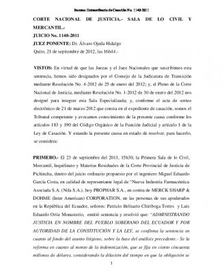Juicio No. 1140-2011 Juez Ponente: Dr. álvaro Ojeda Hidalgo